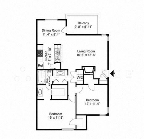 Two Bedroom One Bath 1089 Square Feet